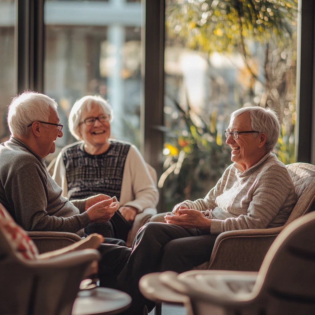 Група пенсіонерів спілкується після занять